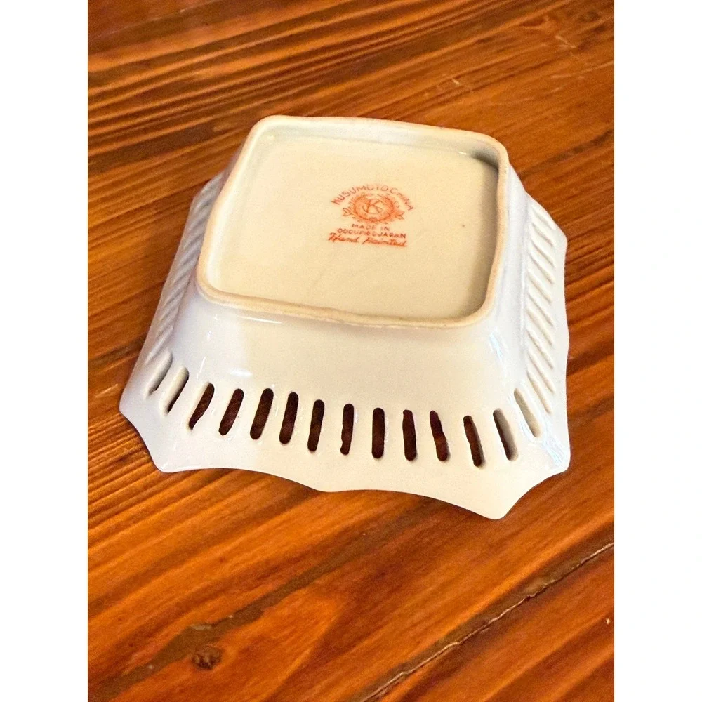 Kusumoto China Trinket Dish Unisex 4in White Hand Painted Occupied Japan Floral